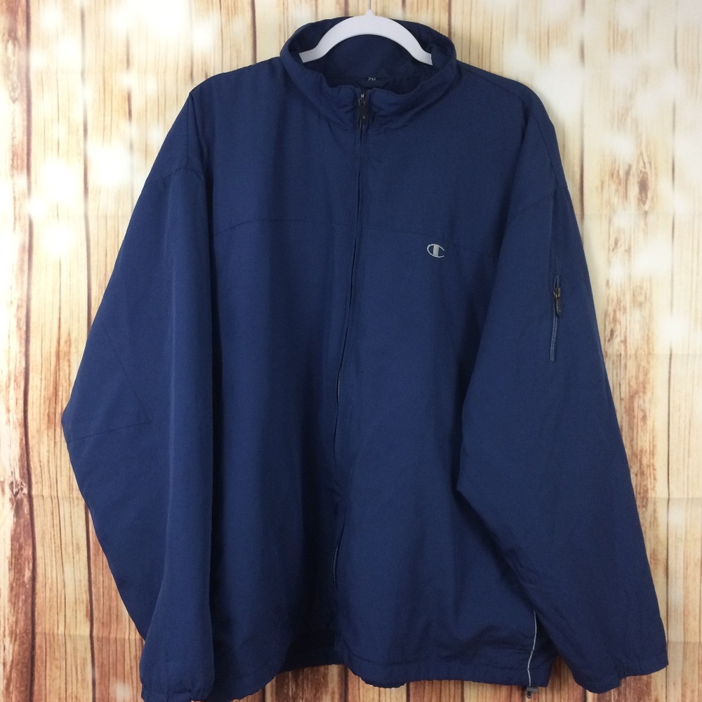 Champion Vintage Blue Zip Up Jacket 2XL Full Zip Athletic Windbreaker